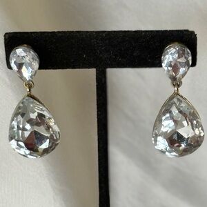 Formal Large Stone Double Teardrop Earrings Designer Inspired Dangles Gold Post